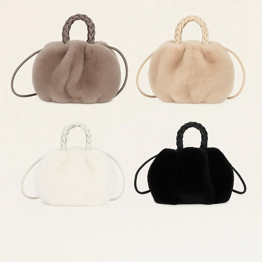 Autumn and winter versatile simple solid color portable hair bag women's autumn and winter new pleated cloud bag high-end plush
