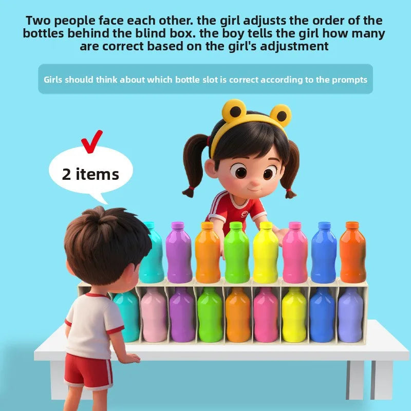 Bottle Color Match Game, an entertaining family board game suitable for children aged 8-12, designed for 2-4 players