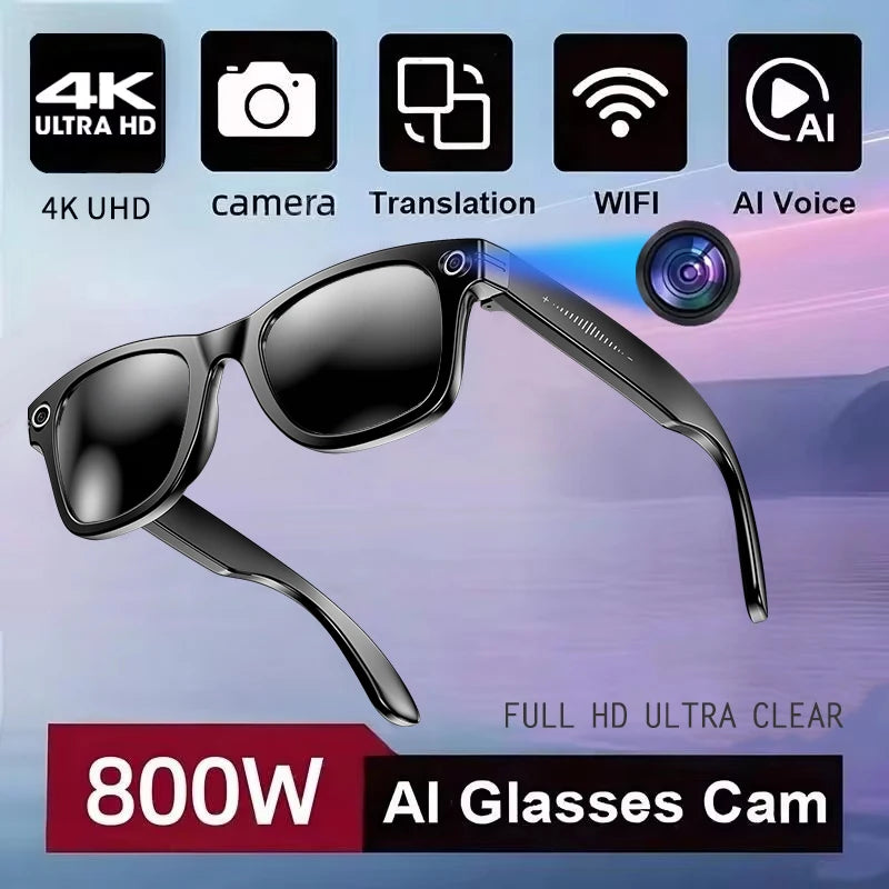Black sunglasses Color AI Smart Camera Glasses With 4K Photo And Video Recording