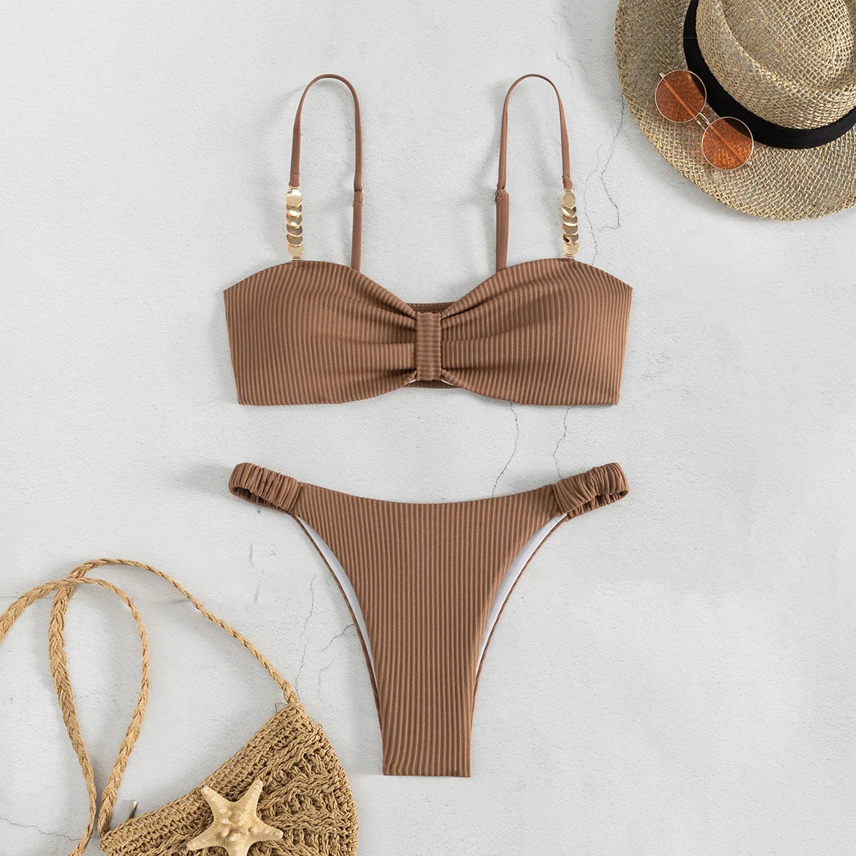 Sexy Front Bow Push Up Bikini Set 2026 Women Metal Strap Hollow Out Bra Pleate Thong Swimsuit Summer Bathing Suit White Swimwear