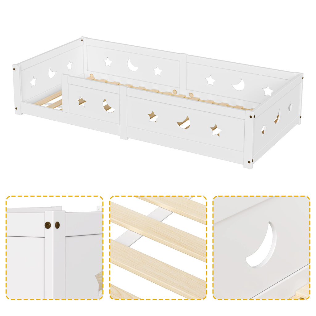 RosahqndaKids Children's Bed Solid Montessori Wooden Floor Bed with Fall Protection - Safe Toddler Bed - Scandinavian Design