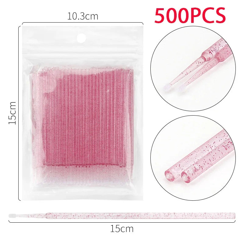 500/1000PCS Eyelash Brushes Crystal Swab Microbrushes Eyelash Extension Brush Grafting Lash Removing Applicators Makeup Tool