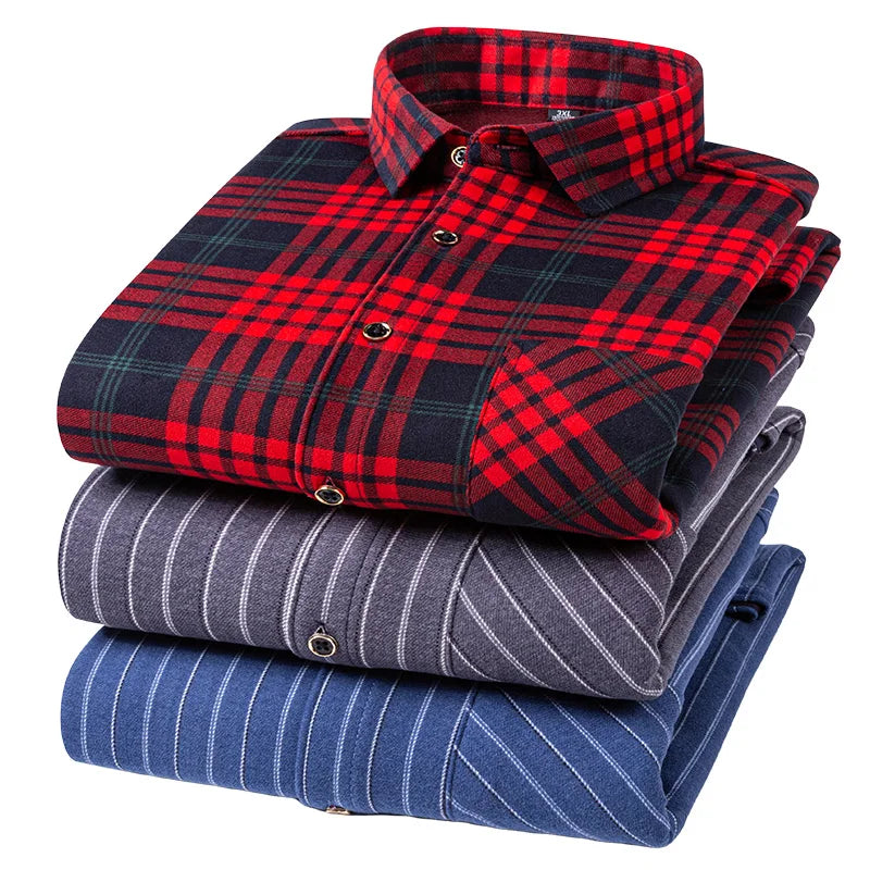 Men's long-sleeved shirt with fleece thickened warm autumn and winter plus size 8XL9XL slim casual plaid everything comfortable