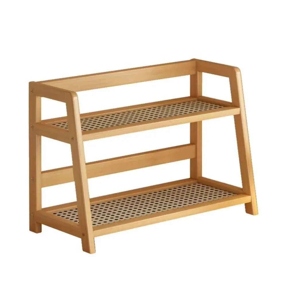 Wooden Storage Shelf for Kitchen Rattan Desktop Organizer Display Rack Spice Rack for Countertop Makeup Organizer