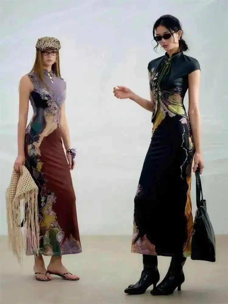 Gradient Unique Design Exquisite Beautiful Print Dress for Women Summer New Long Dress