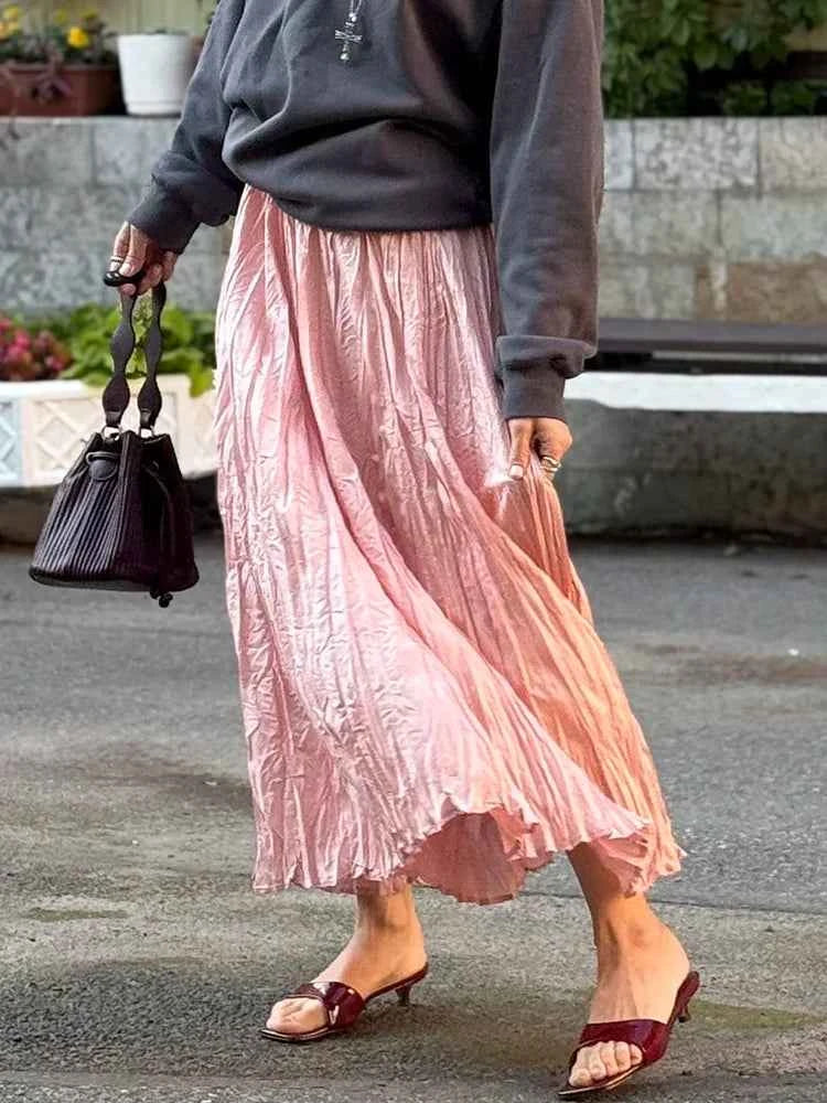 KarSaNy Long Pleated Skirts For Woman High Waist Large Hem White Skirt Summer Women's A Line Maxi Skirts For Women 2026 Long