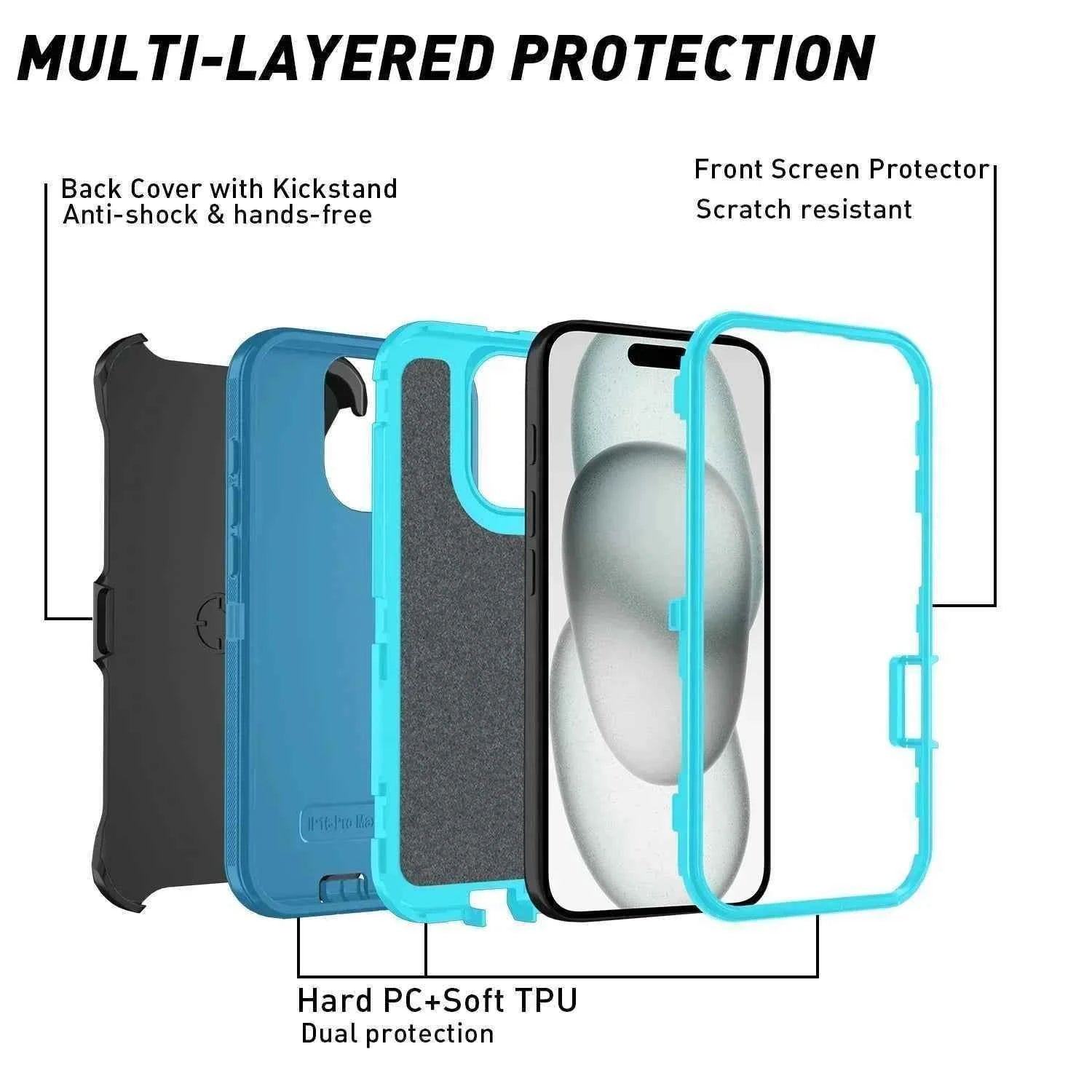 Otter Armor Box Shockproof Defender Phone Case for Iphone 16 11 12 13 14 15 Pro Max XSMAX 7 8 SE2 16E Hard Back Cover with Clip