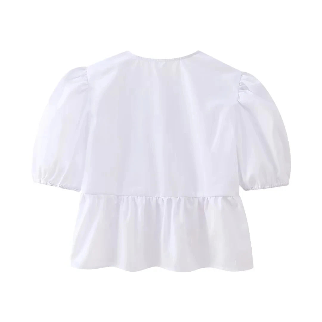 HH Fashion Solid Hollow Out Shirt Women Causal O Neck Short Sleeved Lace Up Tops Chic Female Casual Blouse Streetwear 2024
