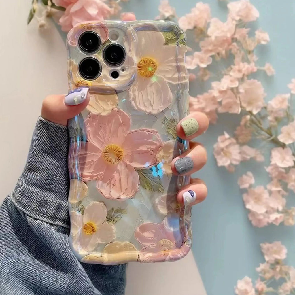 Blue Light Long-lasting Non-fading Anti-fingerprint Flower Phone Case for iPhone 17 16 15 14 13 12 11 Pro Max + Plus Back Cover