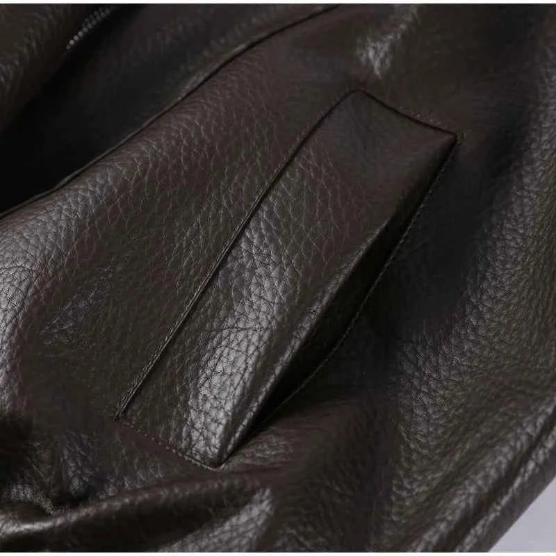 Vintage PU Leather Women's Jacket Stand Collar Zipper Button Coats Female Long Sleeve Outerwear Spring Lady Street Jackets