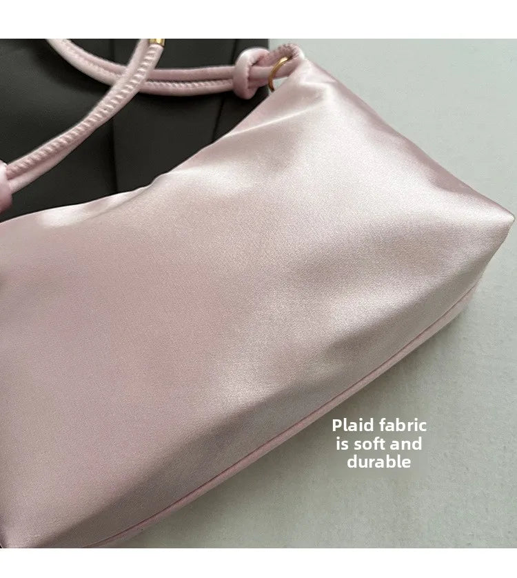 High Quality Solid Color Fashion Elegant Shoulder Bag Smooth Cloth Satin Underarm Bag Leisure Shoulder Bag Lady Handbags Purse