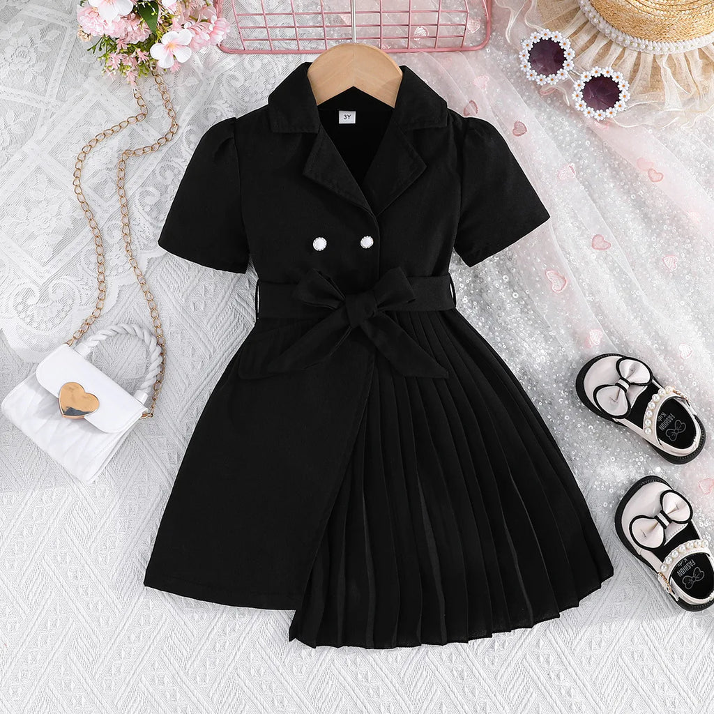Ceeniu 3-8Y Kid's Jacket Dresses For Girls Lapel Patchwork Frill Blazer Dress For Girls Fashionable Children Clothes Girls