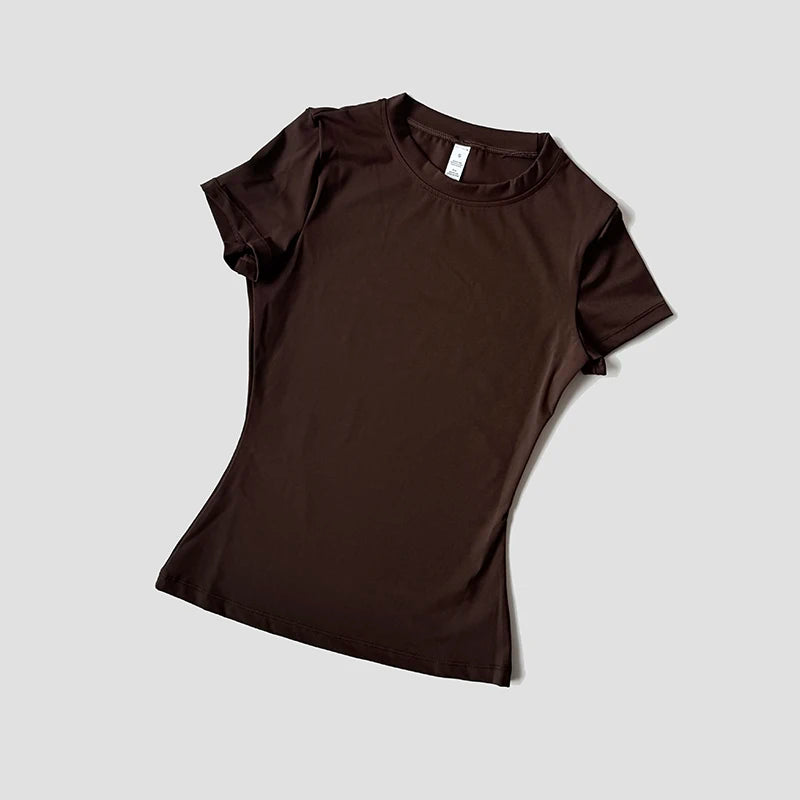Women Solid Color Dry Fit Short Sleeve Crew Neck Athletic T-Shirt Fashion Casual Tee Suitable For Daily Running Workout Gym Top