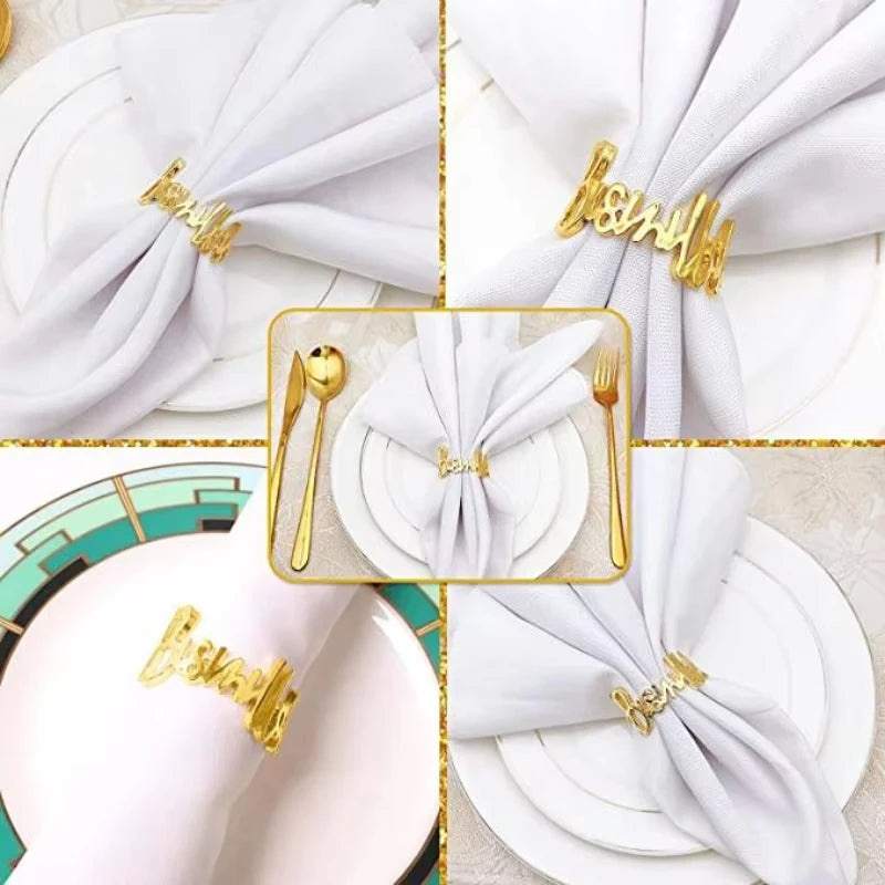 6Pcs Bismillah Napkin Rings Eid Mubarak Muslim Islamic Ramadan Kareem Alloy Napkin Buckle Wedding Dinner Table Decorations