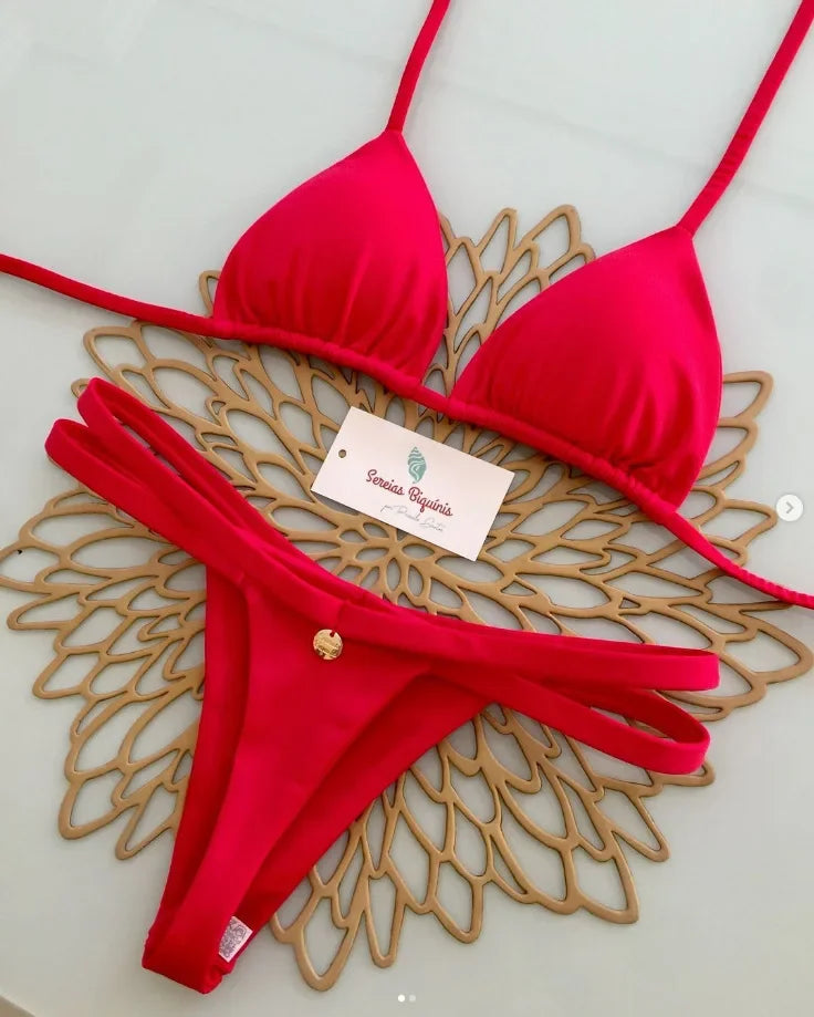 Print Sexy Bikini Sets Halter Lace-up Tops Thongs Beach Style Bathing Suit Y2k Swimsuits Women Beachwear Купальник Женский