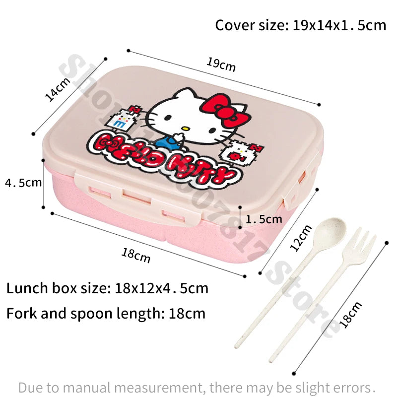 Kids Portable Plastic Lunch Box Hello Kitty Cartoon Cute Lunchbox with Spoon Fork Children Anime Food Fruit Containers Xmas Gift