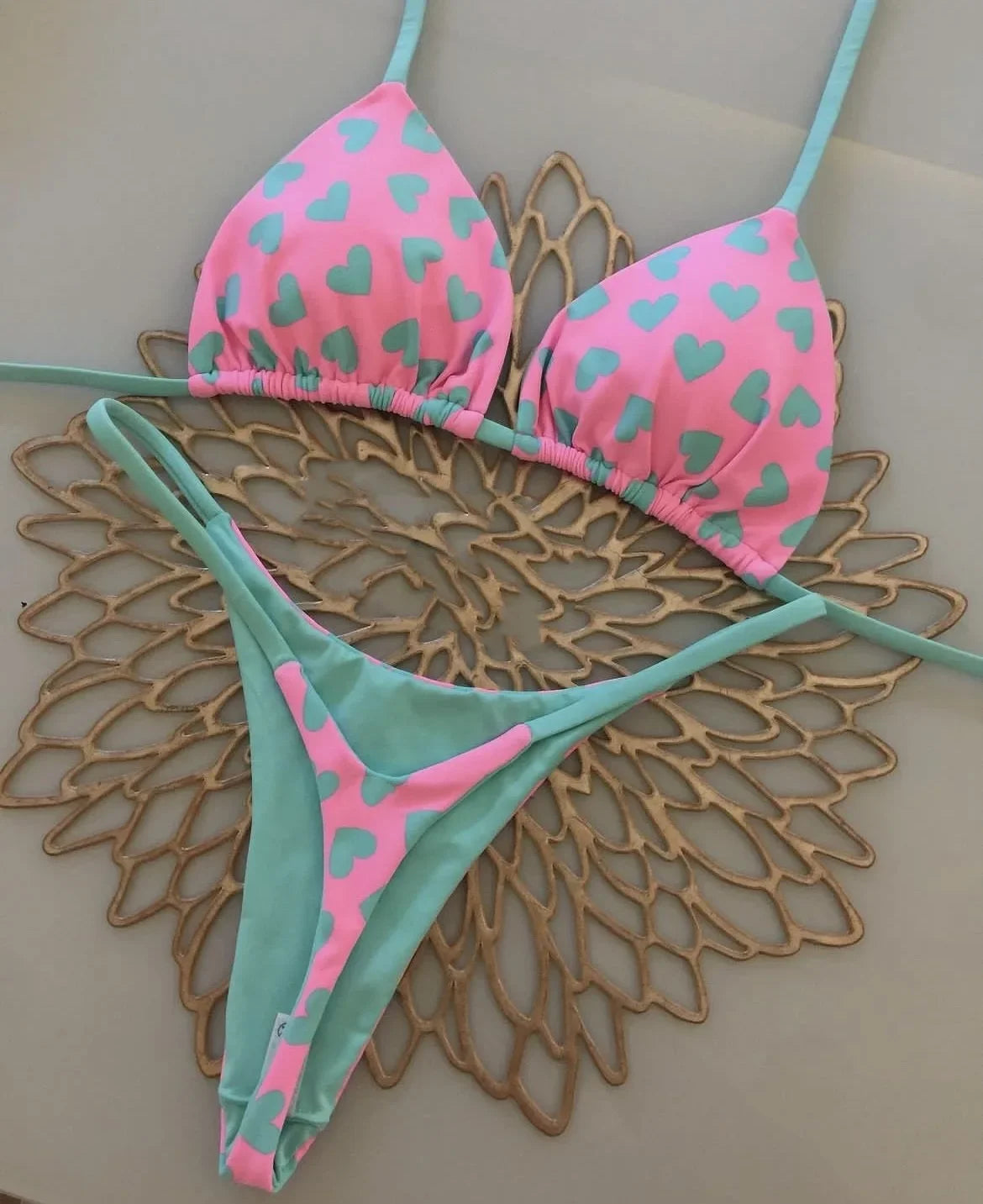 Print Sexy Bikini Sets Halter Lace-up Tops Thongs Beach Style Bathing Suit Y2k Swimsuits Women Beachwear Купальник Женский
