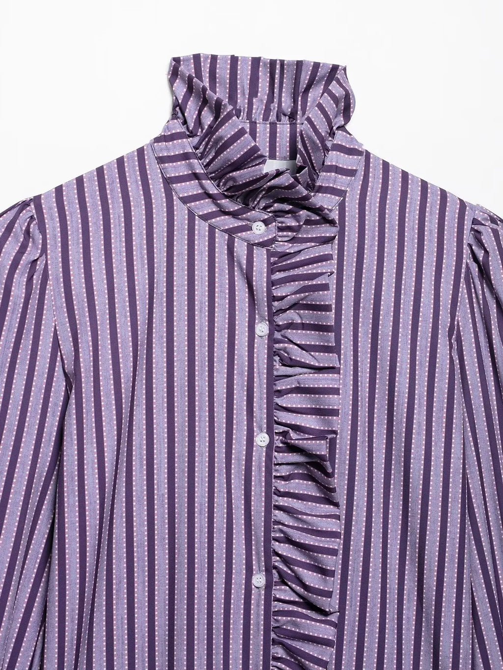 Sweet Women Ruffles Plaid Purple Shirts 2025 Fashion Ladies Casual Stand Collar Blouses for Party Female Elegant Tops Clothes
