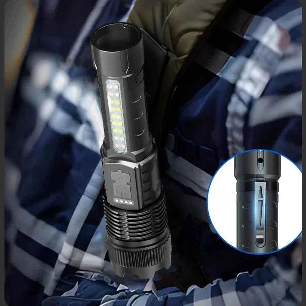 High Power Led Flashlights Very Strong Tactical Torch with Clip 6 Modes USB Rechargeable Camping Fishing Emergency Zoom Lantern
