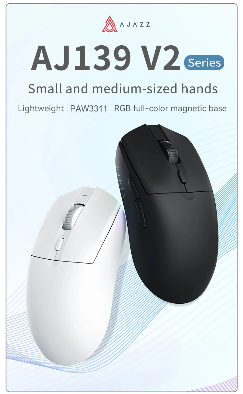AJAZZ AJ139 V2 MC PAW3311 Wireless Gaming Mouse RGB Magnetic Charging Dock Macro Mice Bluetooth 12000-24000DPI for PC Gamer