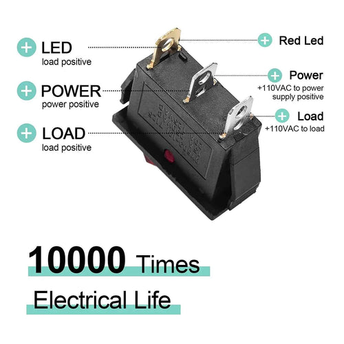 8/24Pcs AC 250V/15A 125V/20A Illuminated LED On/Off SPST 3 Pin 2 Position Mini Boat Rocker Toggle Switch Snap for Househould DIY
