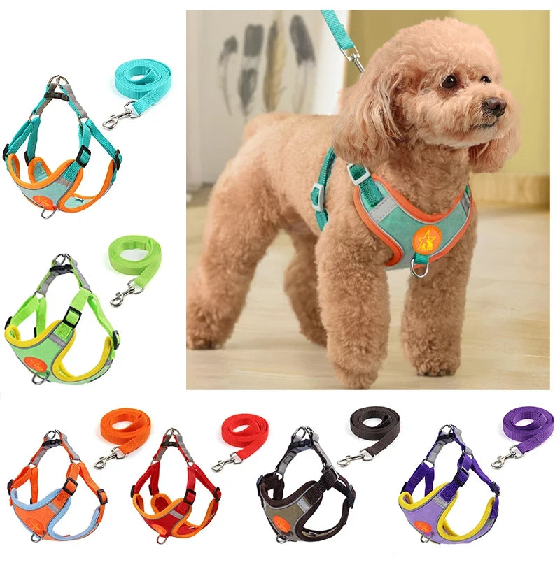 Small Medium Dogs Harness Vest Walking Traction Rope Reflective Straps, Soft Mesh Harness Breathable Pet Supplies