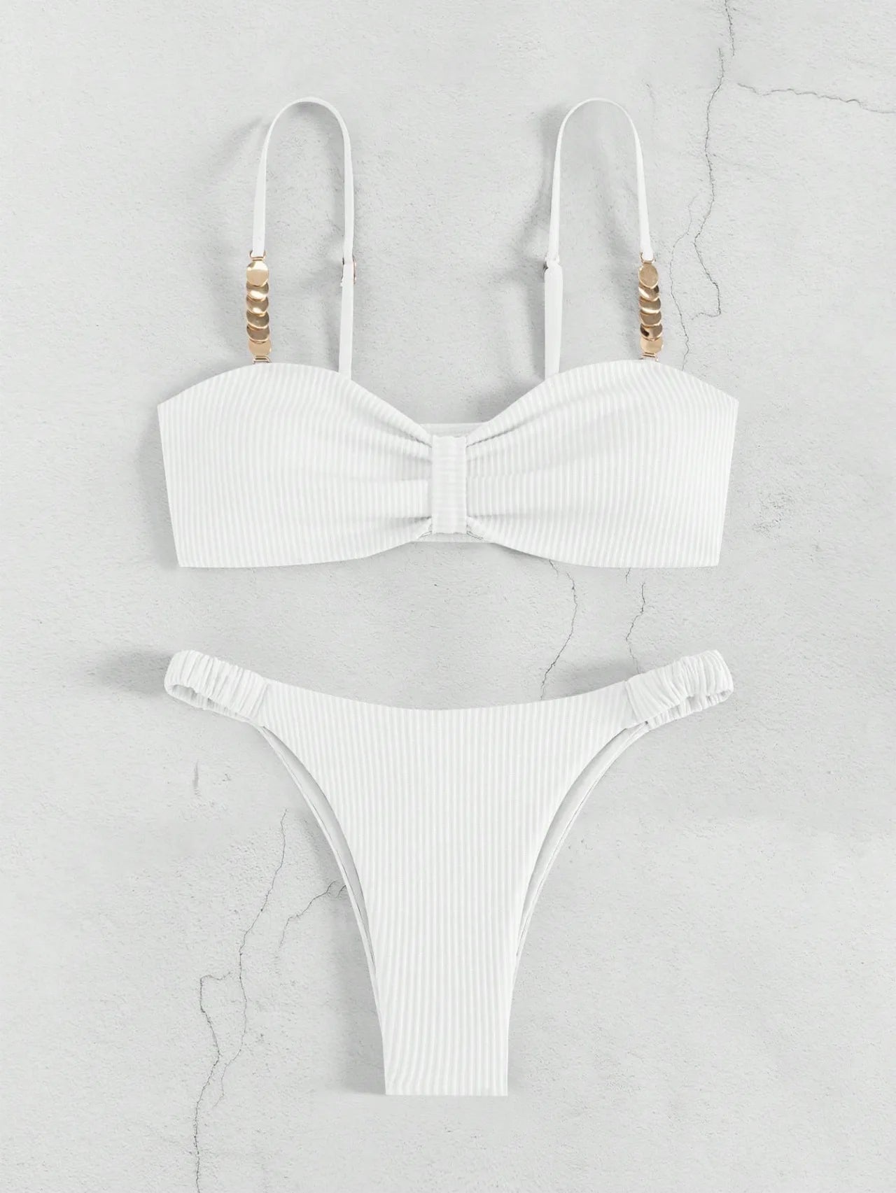 Sexy Front Bow Push Up Bikini Set 2026 Women Metal Strap Hollow Out Bra Pleate Thong Swimsuit Summer Bathing Suit White Swimwear