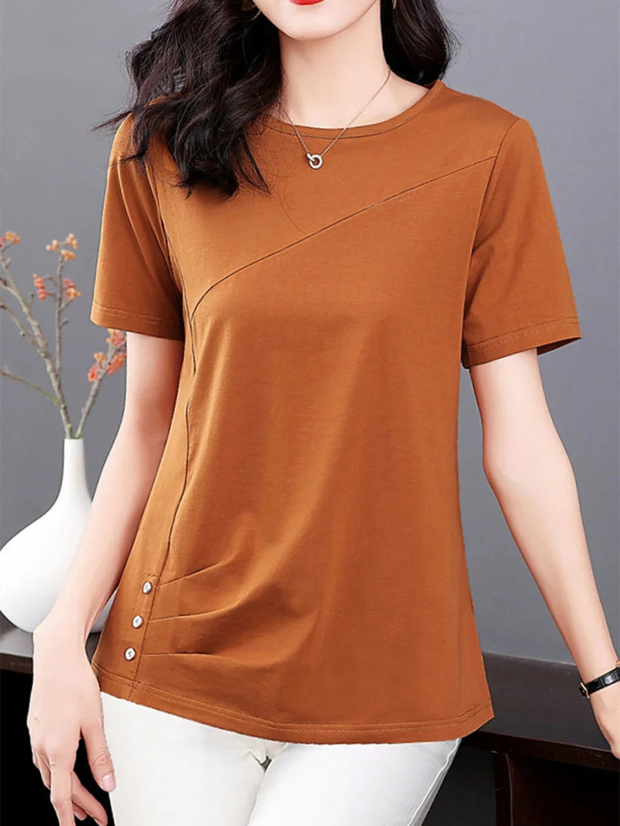 5XL Women Summer Spring cotton Blouses Shirts Lady Fashion Casual Short Sleeve O-Neck Solid Color T-shirt Blusas Tops MM2069