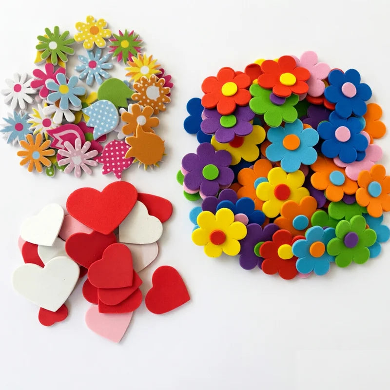 100PCS Glitter Foam Stickers Assorted Shapes Self-Adhesive Craft Stickers for Kids DIY Scrapbooking Card Making Classroom Decor