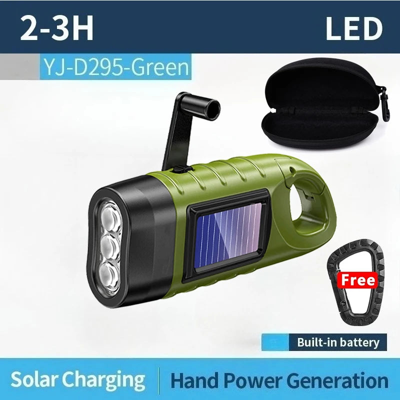 YJ-D295 Set A Emitting Color Solar Hand Crank LED Flashlight – Rechargeable Emergency Lamp