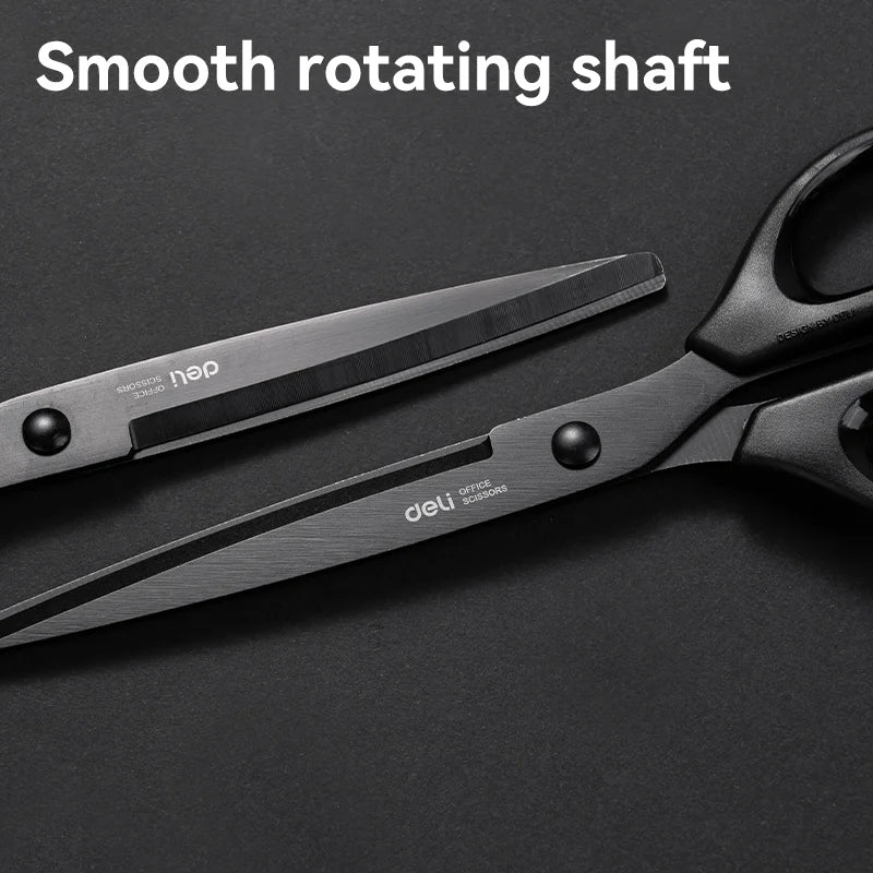 DELI Professional Office Scissors 180mm Heavy Duty Scissors with Black Blade Sharp Stainless Steel Cutting Tool for Paper Craft