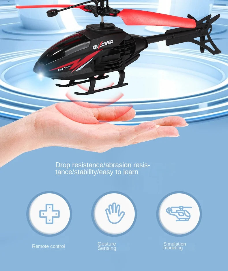 RC Helicopter 2CH Induction Remote Control Floating Airplane Gesture Control Aircraft Suspension Quadcopter with LED Kid Gift