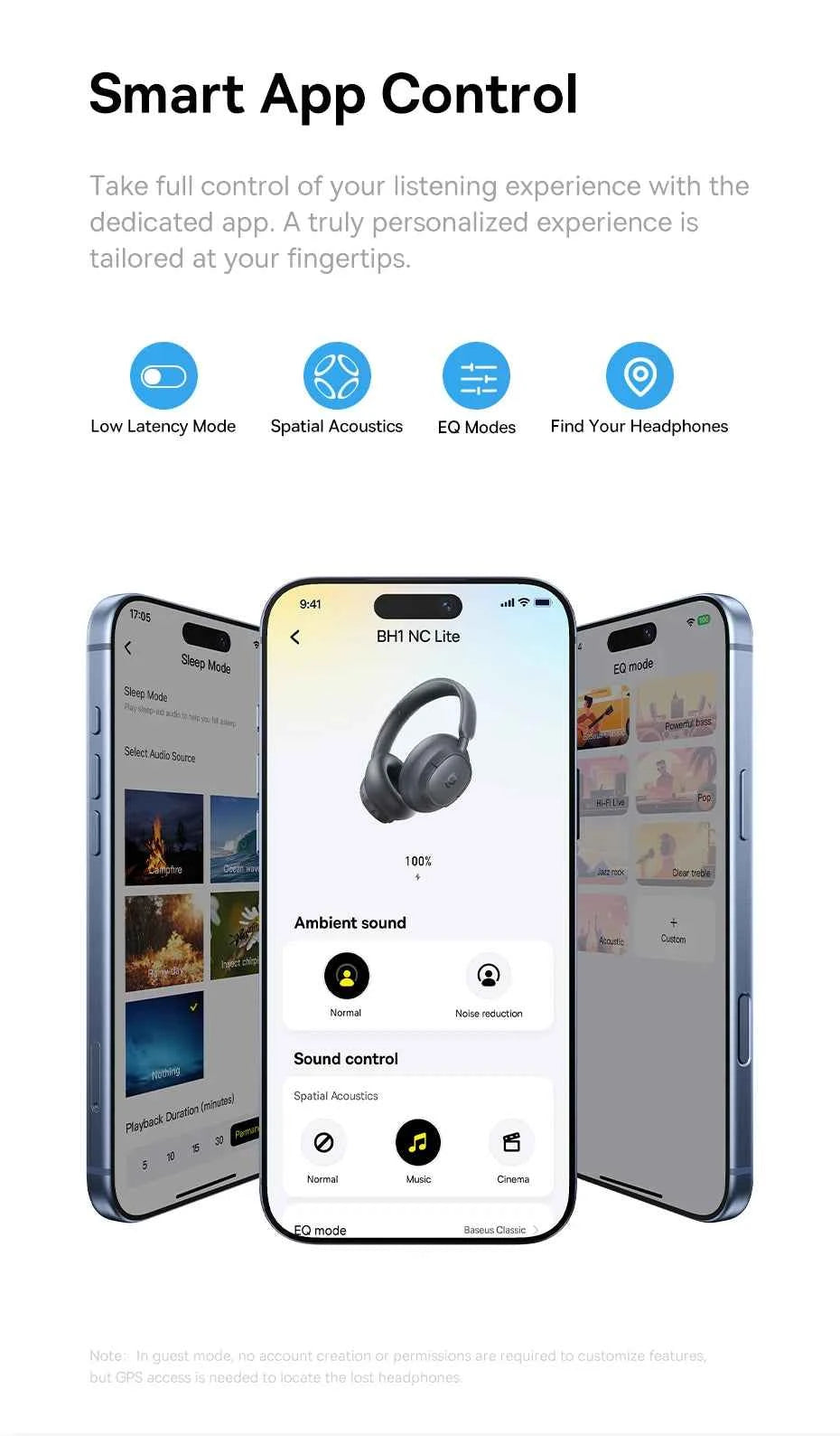 Baseus Bass EH10 NC Wireless Headphones Bluetooth 6.0 Noise Canceling 45dB Over Ear HeadsetSpatial Audio Earphone 80H Time