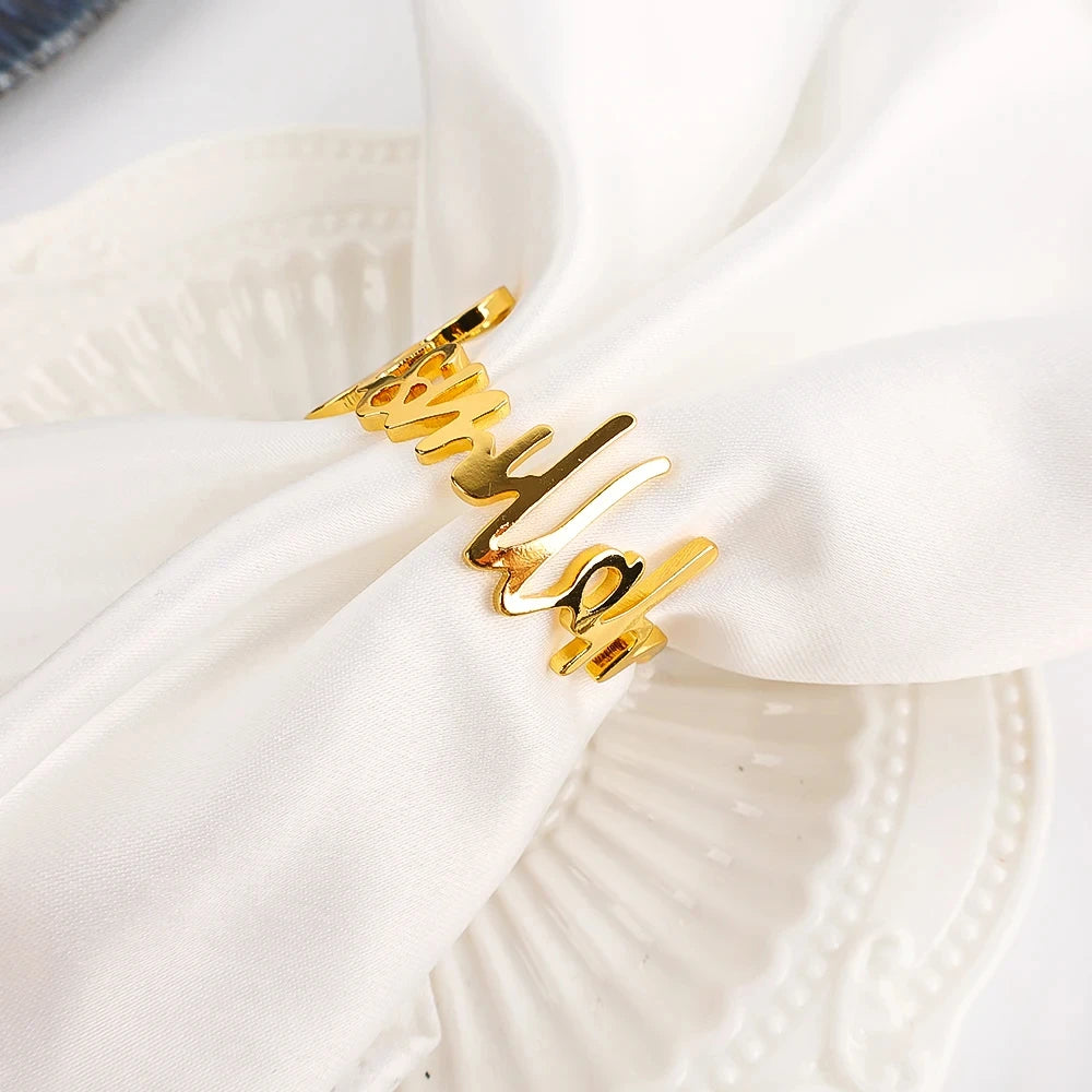6Pcs Bismillah Napkin Rings Eid Mubarak Muslim Islamic Ramadan Kareem Alloy Napkin Buckle Wedding Dinner Table Decorations