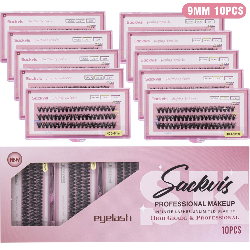 10 Boxes 40D 9-14mm C Curl Wholesale Individual Lashes Makeup False Eyelashes Extension Faux Mink Wispy Eyelash Tool Diy