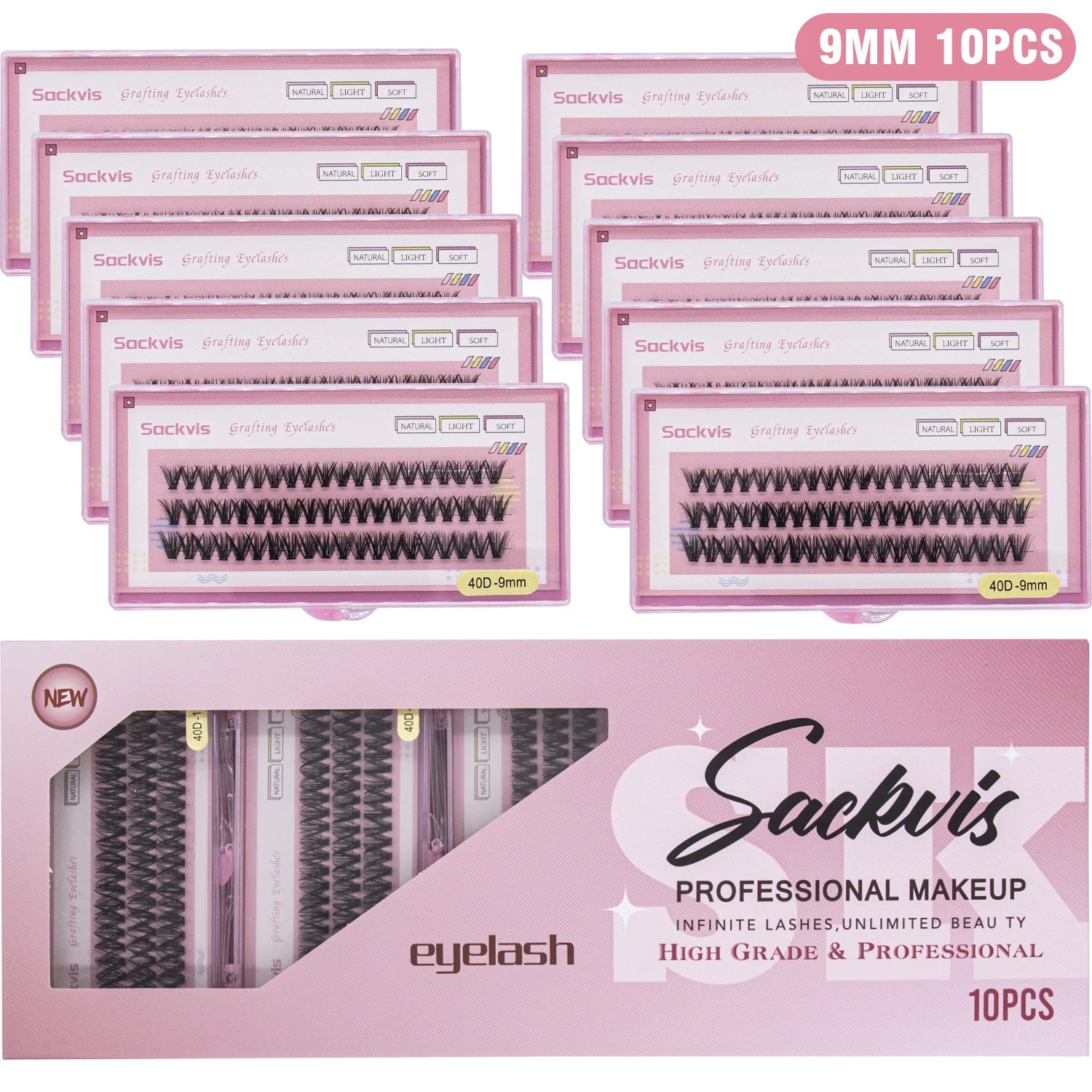 10 Boxes 40D 9-14mm C Curl Wholesale Individual Lashes Makeup False Eyelashes Extension Faux Mink Wispy Eyelash Tool Diy