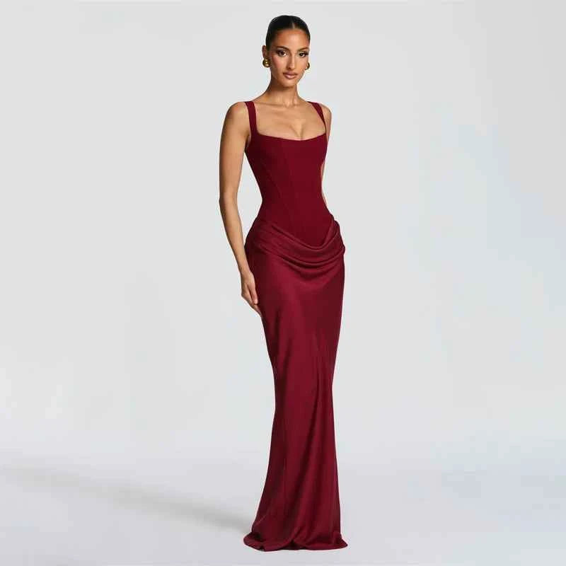 Yellow Strapless Pleated Dress Women Elegant Sexy Sleeveless Waist Cinching Split Maxi Gowns 2026 Lady New Evening Party Dresses