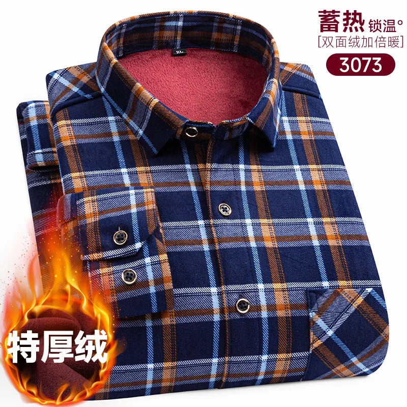 Men's long-sleeved shirt with fleece thickened warm autumn and winter plus size 8XL9XL slim casual plaid everything comfortable