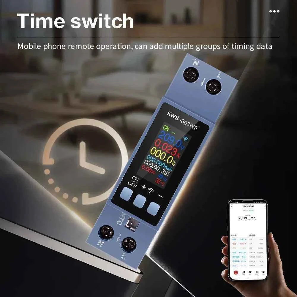 8 in1 Energy Meter AC Meter Color Screen Voltage Current Power Meter Smart Timer Switch Two-phase Din Rail Metering