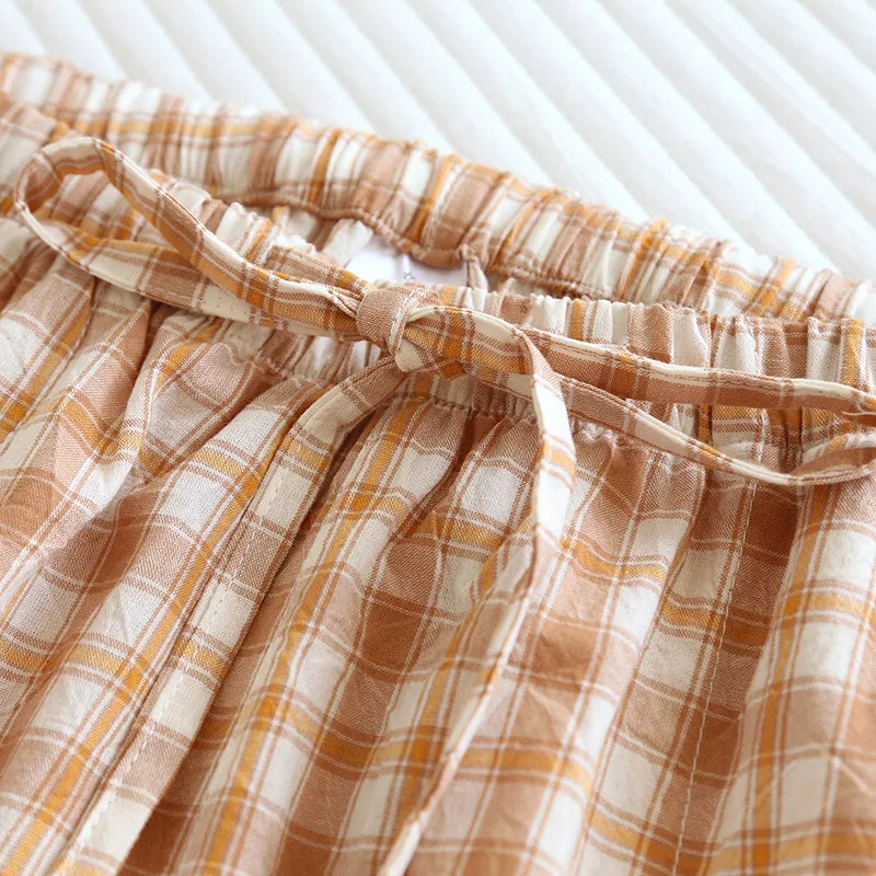 Summer Thin Loose Fit Women's Home Shorts Cotton Plaid Design Multi Colors Sleepwear Beach and Casual Wear Short Pants