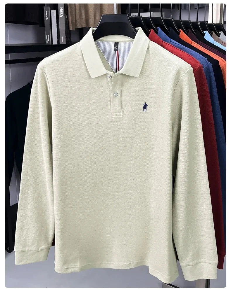100% cotton high-end brand long sleeve polo shirt new Paul pony embroidery luxury comfort men's business leisure lapel T-shirt