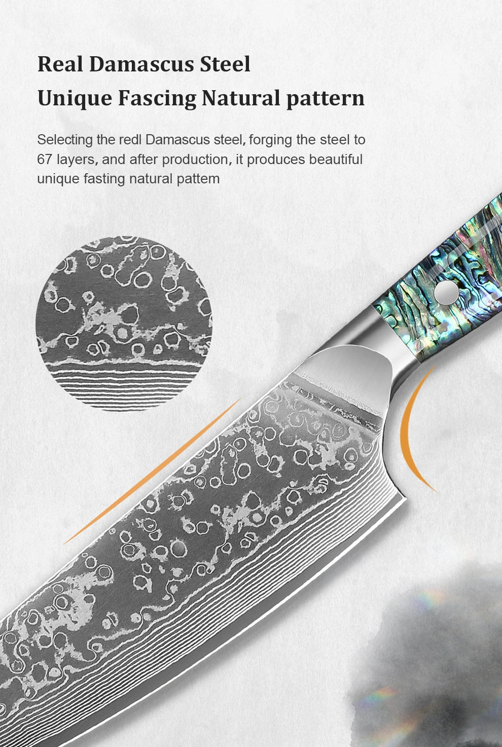 8' Kitchen Chef Knife Damascus Steel 67 Layer l Sharp Kitchen Cooking Knife Abalone Shell Handle