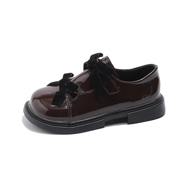 Chic Girls Black Mary Jane Shoes with Double Bowknot Spring Autumn Kids Princess Leather Shoe Fashion Causal Children Flat Shoes