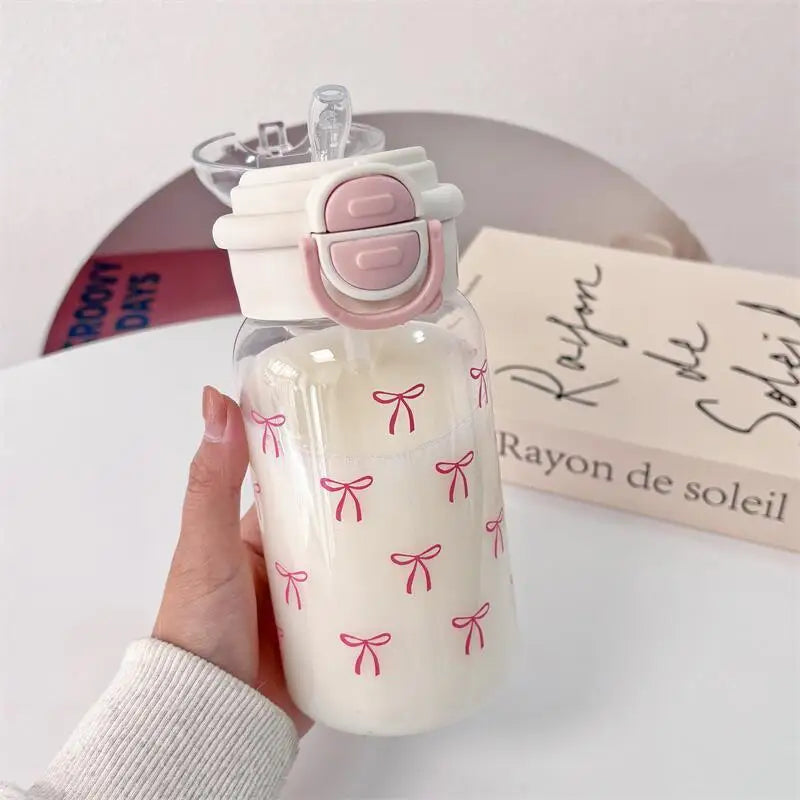 Cute Water Bottle with Straw Portable Plastic Pop-Up Cover Water Cup for Kid Kawaii Bottle Water Leak-Proof Cute Drinking Bottle