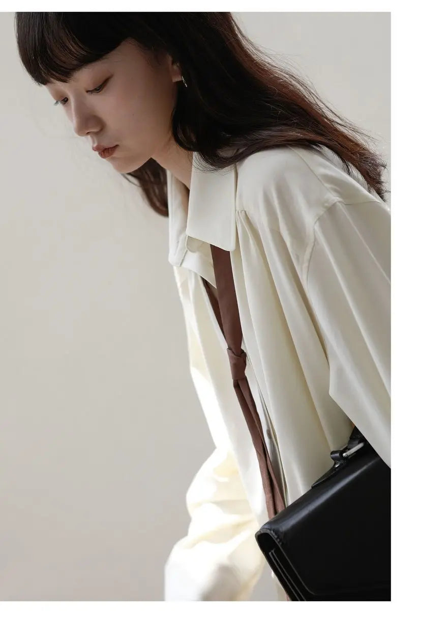 2026 Summer Women's Oversized Long Sleeve Blouse 2026 Summer New Arrival Tie Neck Shirt Loose Fit Office Elegant Fashion