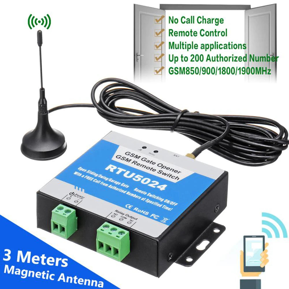 Gate Opener Kit GSM Door Gate Opener Remote On/Off Switch Free Call SMS Command Support 850/900/1800/1900MHz