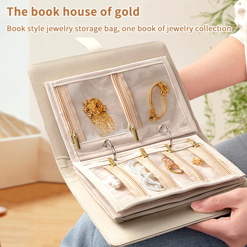 Waffle Pattern Jewelry Organizer PU Leather Anti Tarnish Storage Pouch with Multiple Compartments for Travel