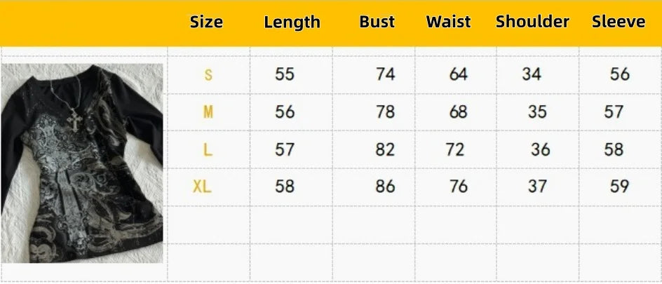 Retro Hip Hop Y2K T-Shirts Fashion Women Sexy Long Sleeve Gothic Vintage Punk Streetwear Tops Casual Slim Hot Girl Autumn Tees