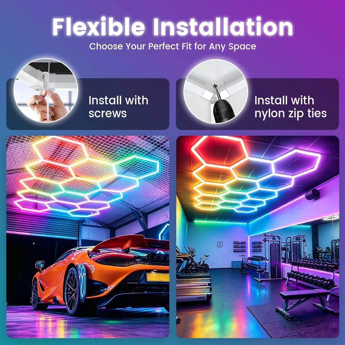 Smart hexagonal honeycomb RGB ambient tube light DIY modular splicing plug and play color lamp 85V-265V phone APP & remote control support timing shutdown music sync mode brightness and color adjustable, ideal for gaming room