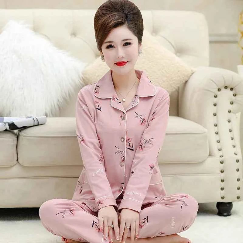 100% Pure Cotton Long Sleeve Sleepwear Set for Elderly Women Spring Summer Autumn Home Clothes Outwear Comfortable Home Suit